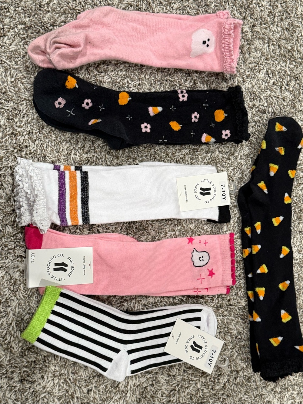 Girls Candy Corn & Smile Crew Socks - Pink, Black, White - Little Stocking Co.